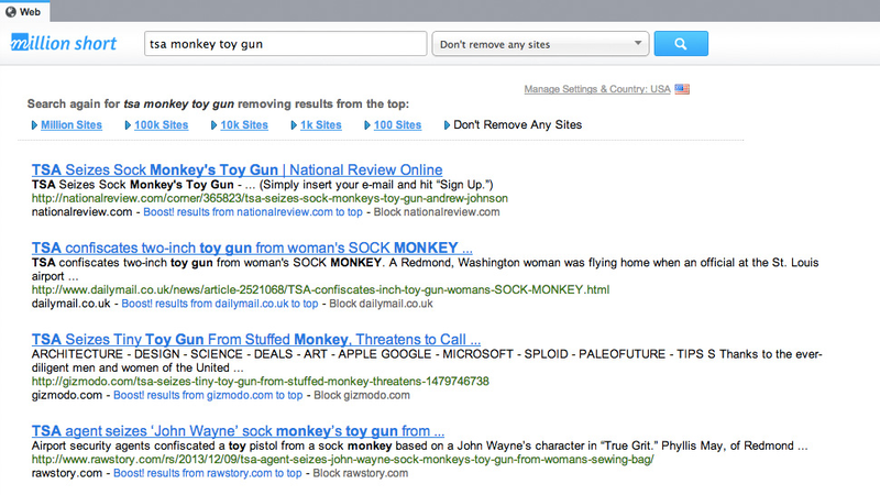 Illustration for article titled What Searches Look Like With the Top Million Sites Removed